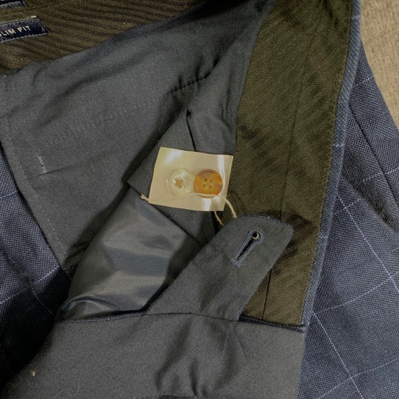 J Crew Thompson 2 Piece Suit Men 42R Linen Blue Windowpane 33x30 Slim Fit